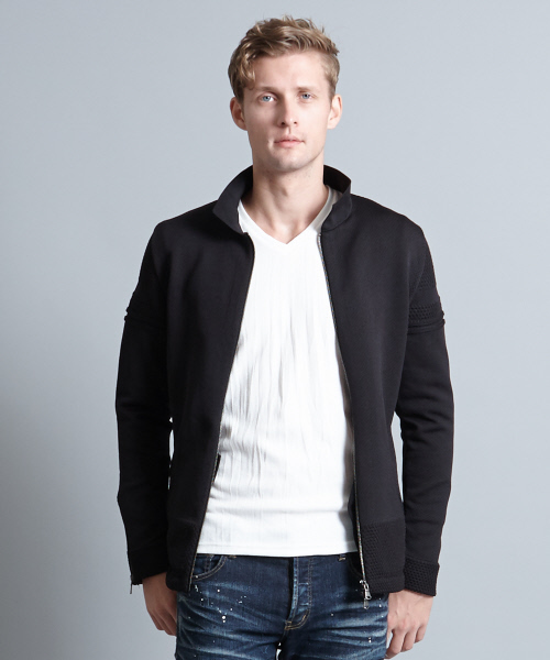 5351 POUR LES HOMMES（ゴーサンゴーイチプールオム）の「ニットライダースブルゾン（ブルゾン・メンズ・ブラック/ホワイト系その他/ライトグレー・44/46/48）」の5枚目の写真