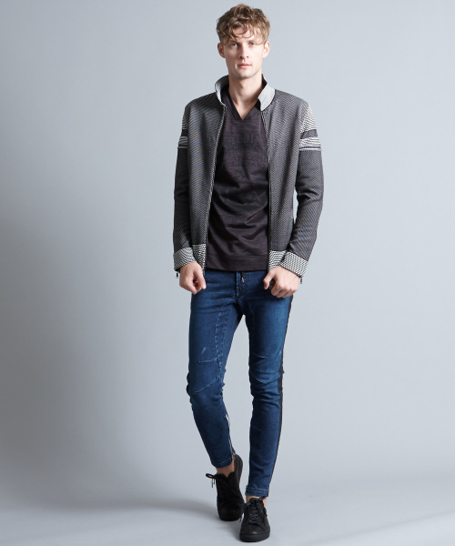 5351 POUR LES HOMMES（ゴーサンゴーイチプールオム）の「ニットライダースブルゾン（ブルゾン・メンズ・ブラック/ホワイト系その他/ライトグレー・44/46/48）」の16枚目の写真