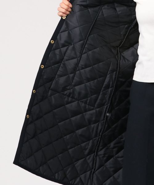 Traditional Weatherwear(トラディショナルウェザーウェア)の「ARKLEY HOOD LONG / アークリーフード ロング(ノーカラージャケット・レディース・ネイビー・36/34)」の2枚目の写真