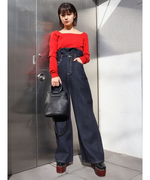 EMODA（エモダ）の「フリルハイウエストワイドデニム（デニムパンツ・レディース・ブラック/ブルー/インディゴブルー・SMALL/X-SMALL/MEDIUM）」の6枚目の写真