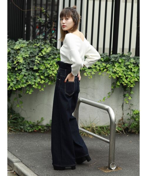 EMODA（エモダ）の「フリルハイウエストワイドデニム（デニムパンツ・レディース・ブラック/ブルー/インディゴブルー・SMALL/X-SMALL/MEDIUM）」の5枚目の写真