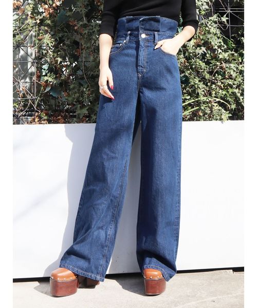 EMODA（エモダ）の「フリルハイウエストワイドデニム（デニムパンツ・レディース・ブラック/ブルー/インディゴブルー・SMALL/X-SMALL/MEDIUM）」の11枚目の写真