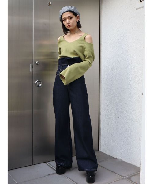 EMODA（エモダ）の「フリルハイウエストワイドデニム（デニムパンツ・レディース・ブラック/ブルー/インディゴブルー・SMALL/X-SMALL/MEDIUM）」の15枚目の写真