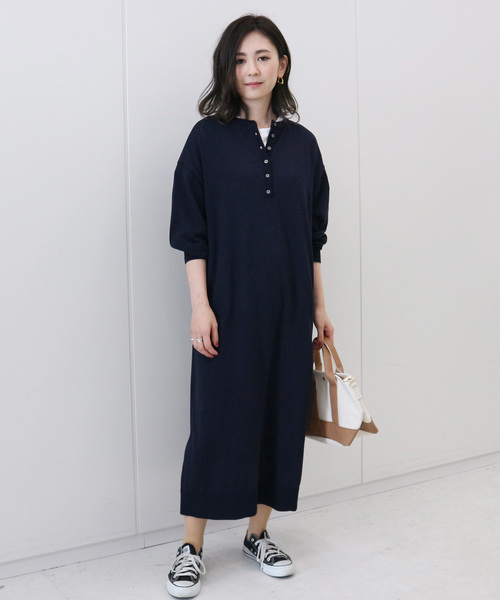 AMERICAN HOLIC（アメリカンホリック）の「2WAYヘンリーネックニットワンピース（ワンピース・レディース・ブルー/グレー系その他/ネイビー/ベージュ・M/L）」の3枚目の写真