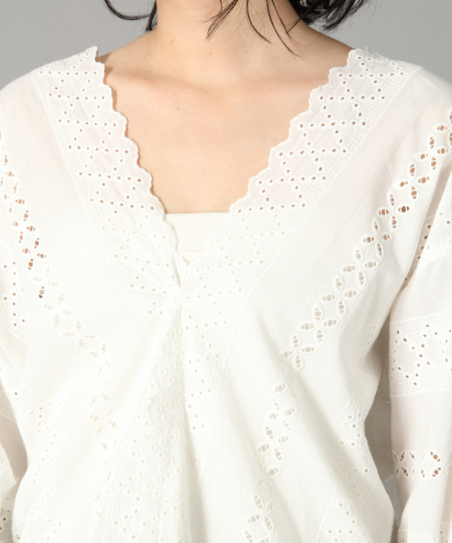 LOWRYS FARM（ローリーズファーム）の「スカラップレースブラウス　831172（シャツ/ブラウス・レディース・ブラック/オフホワイト/グリーン/ベージュ・FREE）」の12枚目の写真