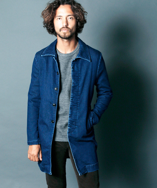 美品Magine(マージン) デニムインディゴブルーコートジャケットLサイズ Magine（マージン）の「【Magine】KNIT LIKE DENIM SOUTIEN/C COAT
