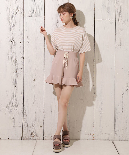 one after another NICE CLAUP(ワンアフターアナザーナイスクラップ)の「レースアップフリルショートパンツ(その他パンツ・レディース・ブラック/ブラウン/ベージュ・FREE)」の14枚目の写真