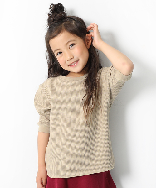 devirock（デビロック）の「ワッフル7分袖Tシャツ（Tシャツ/カットソー・キッズ・オフホワイト/スミクロ/パープル系その他/モカ/キャメル/ベージュ・100cm/110cm/120cm/130cm/140cm/150cm/160cm）」の4枚目の写真