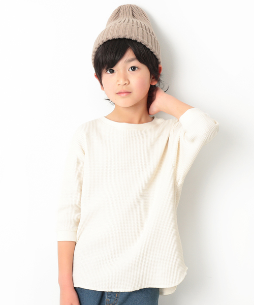 devirock（デビロック）の「ワッフル7分袖Tシャツ（Tシャツ/カットソー・キッズ・オフホワイト/スミクロ/パープル系その他/モカ/キャメル/ベージュ・100cm/110cm/120cm/130cm/140cm/150cm/160cm）」の2枚目の写真