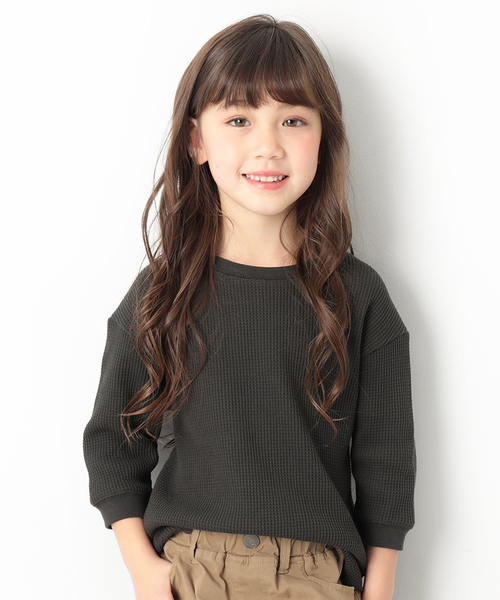 devirock（デビロック）の「ワッフル7分袖Tシャツ（Tシャツ/カットソー・キッズ・オフホワイト/スミクロ/パープル系その他/モカ/キャメル/ベージュ・100cm/110cm/120cm/130cm/140cm/150cm/160cm）」の3枚目の写真