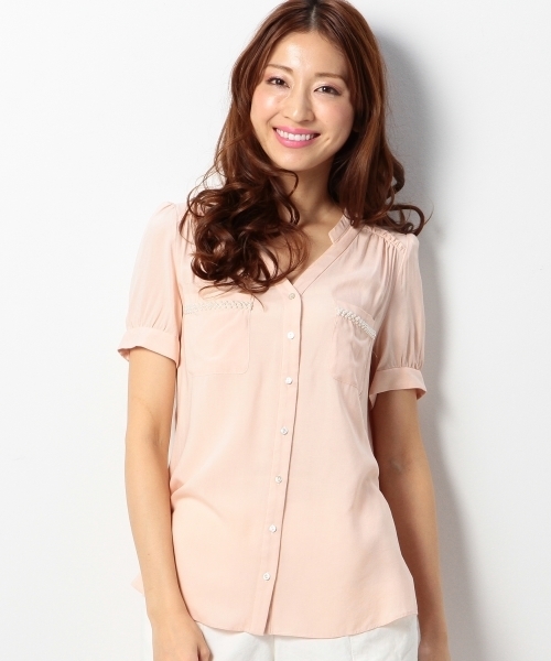 Jewel Changes(ジュエルチェンジズ)の「JOCRP R ヘンリースタンド 装飾 ショートスリーブ / ブラウス(シャツ/ブラウス・レディース・ホワイト/シャーベット/ライトブルー・フリー)」の3枚目の写真