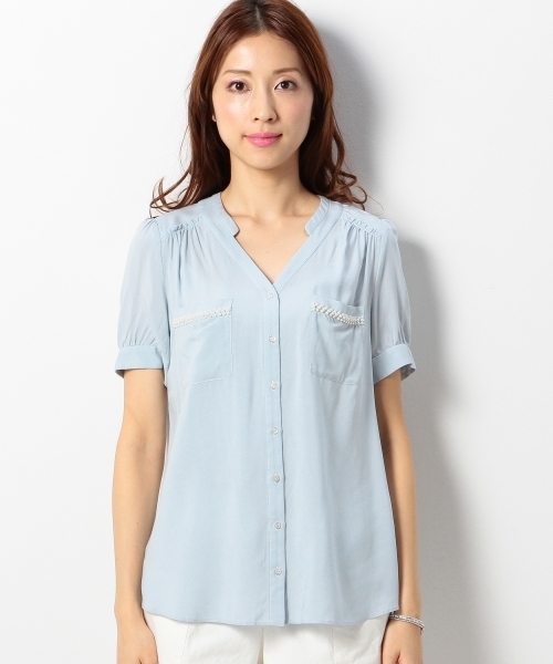 Jewel Changes(ジュエルチェンジズ)の「JOCRP R ヘンリースタンド 装飾 ショートスリーブ / ブラウス(シャツ/ブラウス・レディース・ホワイト/シャーベット/ライトブルー・フリー)」の11枚目の写真