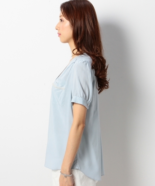 Jewel Changes(ジュエルチェンジズ)の「JOCRP R ヘンリースタンド 装飾 ショートスリーブ / ブラウス(シャツ/ブラウス・レディース・ホワイト/シャーベット/ライトブルー・フリー)」の10枚目の写真