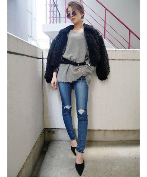 GYDA（ジェイダ）の「ボアパイピングジャケット（その他アウター・レディース・ブラック/オフホワイト・FREE）」の3枚目の写真