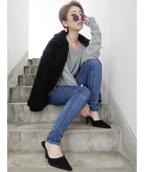 GYDA（ジェイダ）の「ボアパイピングジャケット（その他アウター・レディース・ブラック/オフホワイト・FREE）」の6枚目の写真