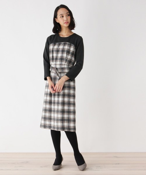セール 大きいサイズあり 13号 15号 ベルテッドチェック切り替えワンピース ワンピース Soup スープ のファッション通販 Zozotown
