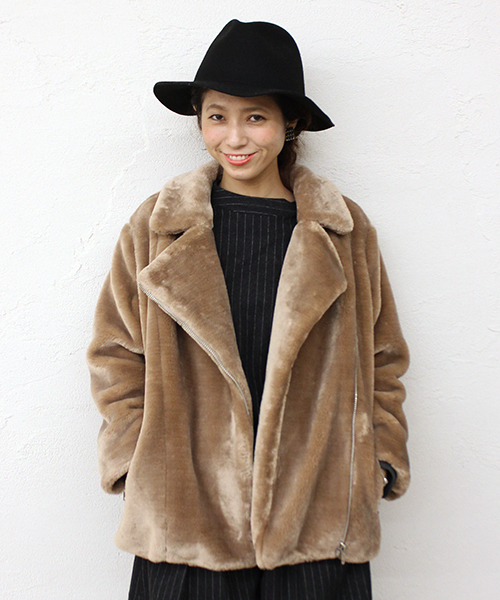 mystic(ミスティック)の「ファイクファーライダースジャケット(ライダースジャケット・レディース・ブラック/ブラウン/クリーム・FREE)」の2枚目の写真