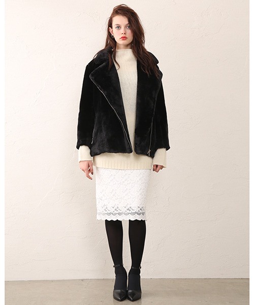 mystic(ミスティック)の「ファイクファーライダースジャケット(ライダースジャケット・レディース・ブラック/ブラウン/クリーム・FREE)」の4枚目の写真