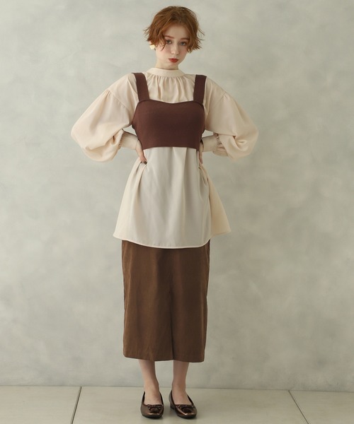 one after another NICE CLAUP(ワンアフターアナザーナイスクラップ)の「ビスチェセットチュニック(シャツ/ブラウス・レディース・ブラウン/オフホワイト/ピンク・FREE)」の6枚目の写真