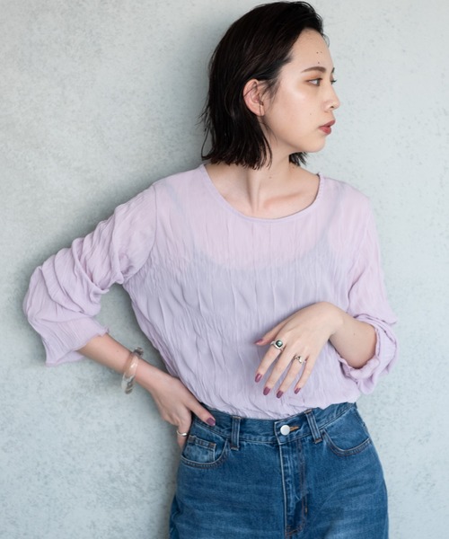 Aunt Marie's(アントマリーズ)の「AUNT MARIE’S ワッシャーシフォンブラウス(シャツ/ブラウス・レディース・パープル/グリーン/アイボリー・FREE)」の3枚目の写真