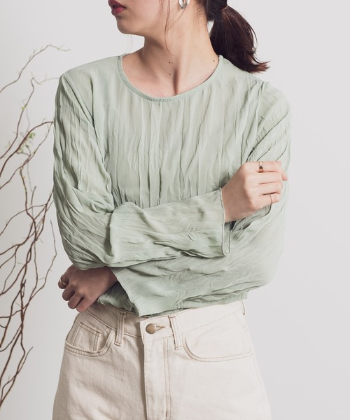 Aunt Marie's(アントマリーズ)の「AUNT MARIE’S ワッシャーシフォンブラウス(シャツ/ブラウス・レディース・パープル/グリーン/アイボリー・FREE)」の4枚目の写真