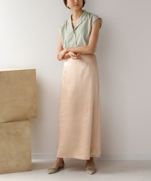 Bab（バブ）の「ヴィンテージサテンストレートスカート/シャイニーサテンエアリーマキシロングスカート（スカート・レディース・ベージュ/アイボリー/ラベンダー・38）」の11枚目の写真