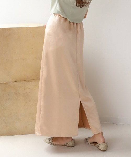 Bab（バブ）の「ヴィンテージサテンストレートスカート/シャイニーサテンエアリーマキシロングスカート（スカート・レディース・ベージュ/アイボリー/ラベンダー・38）」の12枚目の写真