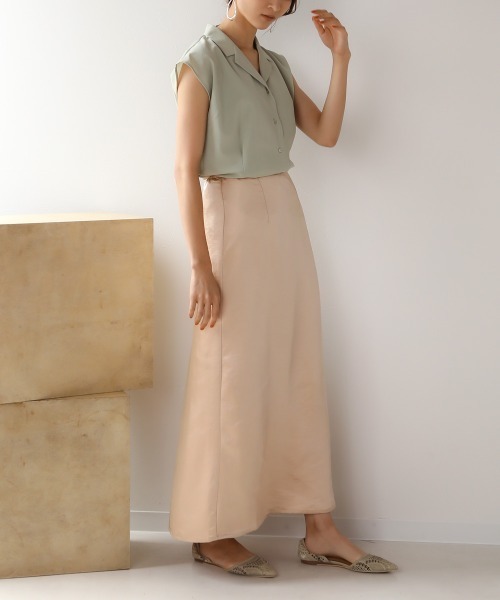 Bab（バブ）の「ヴィンテージサテンストレートスカート/シャイニーサテンエアリーマキシロングスカート（スカート・レディース・ベージュ/アイボリー/ラベンダー・38）」の13枚目の写真