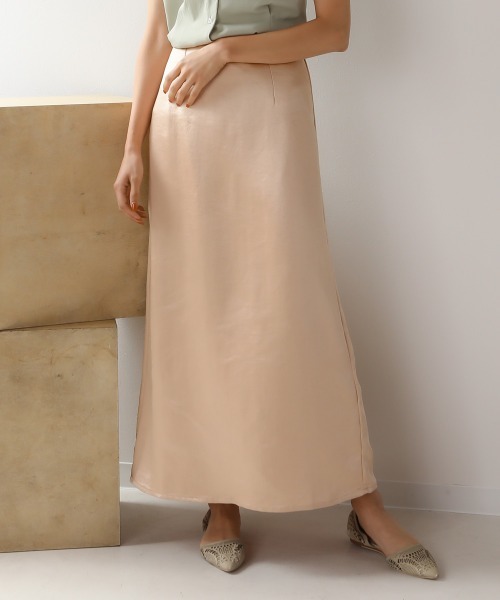 Bab（バブ）の「ヴィンテージサテンストレートスカート/シャイニーサテンエアリーマキシロングスカート（スカート・レディース・ベージュ/アイボリー/ラベンダー・38）」の15枚目の写真