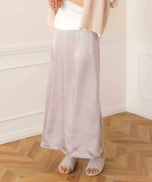 Bab（バブ）の「ヴィンテージサテンストレートスカート/シャイニーサテンエアリーマキシロングスカート（スカート・レディース・ベージュ/アイボリー/ラベンダー・38）」の20枚目の写真