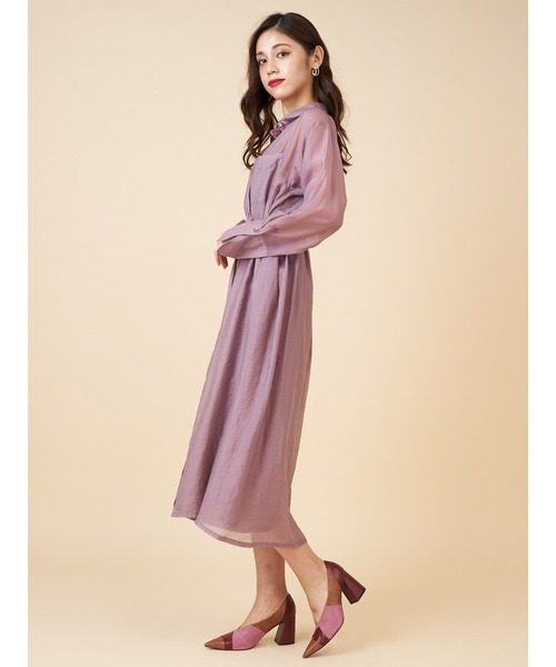 ROYAL PARTY(ロイヤルパーティー)の「シアーシャツワンピース(ワンピース・レディース・ベージュ/パープル/オフホワイト・FREE)」の4枚目の写真