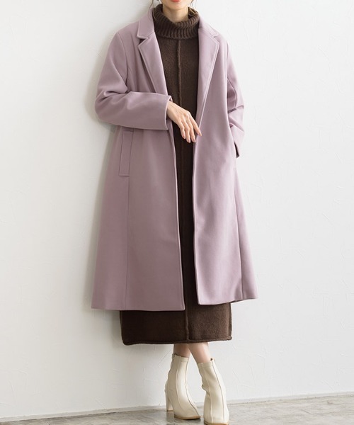 Pierrot(ピエロ)の「【保湿】メルトンチェスターコート(チェスターコート・レディース・パープル/アイボリー/モカ/ブラウン系その他・M)」の4枚目の写真