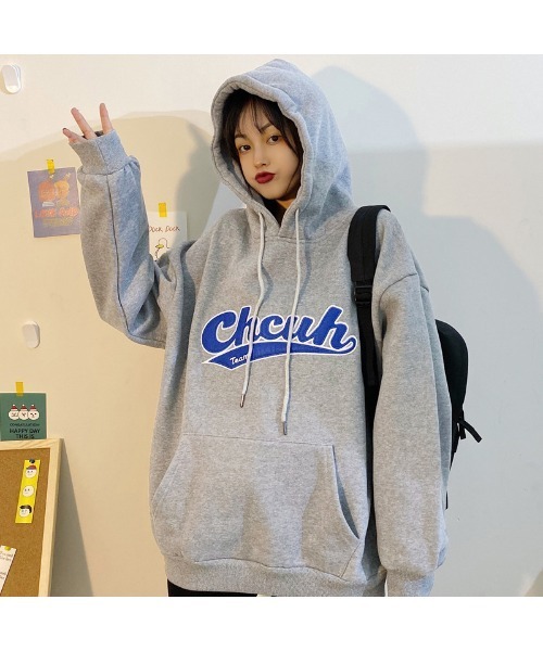 DEVICE（デバイス）の「韓国風ビッグシルエットフード付き カレッジロゴ フーディースウェット＆パーカー（パーカー・レディース・グレー/グリーン/イエロー/チャコールグレー/ホワイト/ネイビー/ブラック/ライトグレー・FREE）」の11枚目の写真