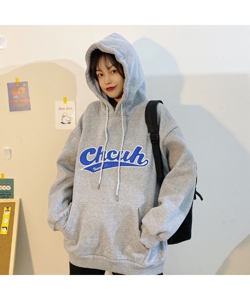 DEVICE（デバイス）の「韓国風ビッグシルエットフード付き カレッジロゴ フーディースウェット＆パーカー（パーカー・レディース・グレー/グリーン/イエロー/チャコールグレー/ホワイト/ネイビー/ブラック/ライトグレー・FREE）」の10枚目の写真