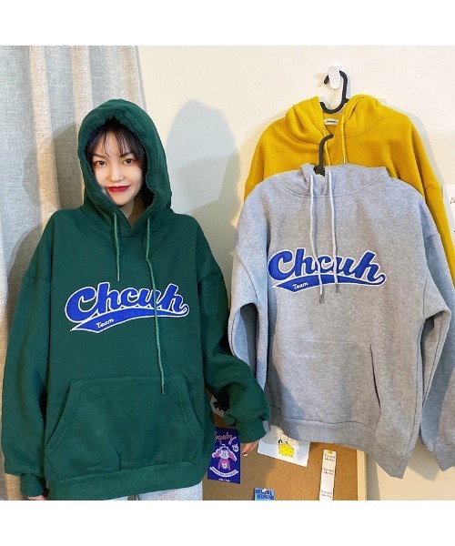 DEVICE（デバイス）の「韓国風ビッグシルエットフード付き カレッジロゴ フーディースウェット＆パーカー（パーカー・レディース・グレー/グリーン/イエロー/チャコールグレー/ホワイト/ネイビー/ブラック/ライトグレー・FREE）」の21枚目の写真