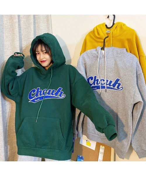 DEVICE（デバイス）の「韓国風ビッグシルエットフード付き カレッジロゴ フーディースウェット＆パーカー（パーカー・レディース・グレー/グリーン/イエロー/チャコールグレー/ホワイト/ネイビー/ブラック/ライトグレー・FREE）」の22枚目の写真