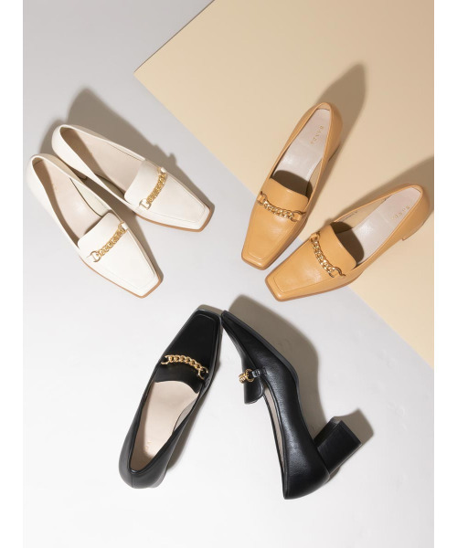 RANDA（ランダ）の「チャンキーヒールチェーンローファーシューズ（パンプス・レディース・イエロー/アイボリー/ブラック・M/S/L/LL）」の5枚目の写真