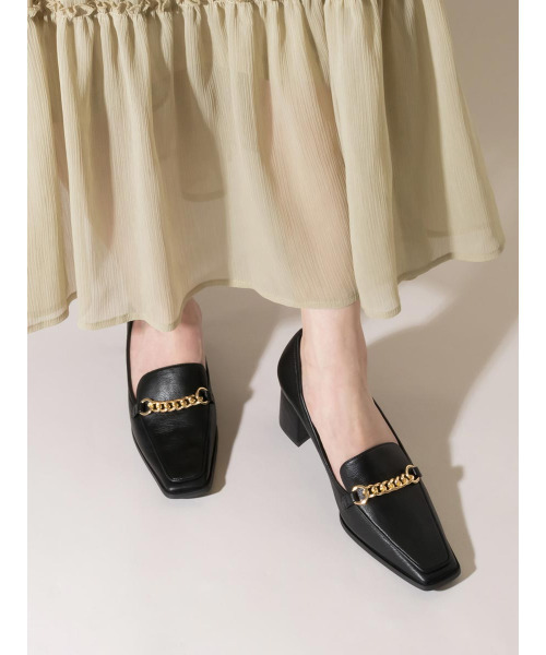 RANDA（ランダ）の「チャンキーヒールチェーンローファーシューズ（パンプス・レディース・イエロー/アイボリー/ブラック・M/S/L/LL）」の14枚目の写真