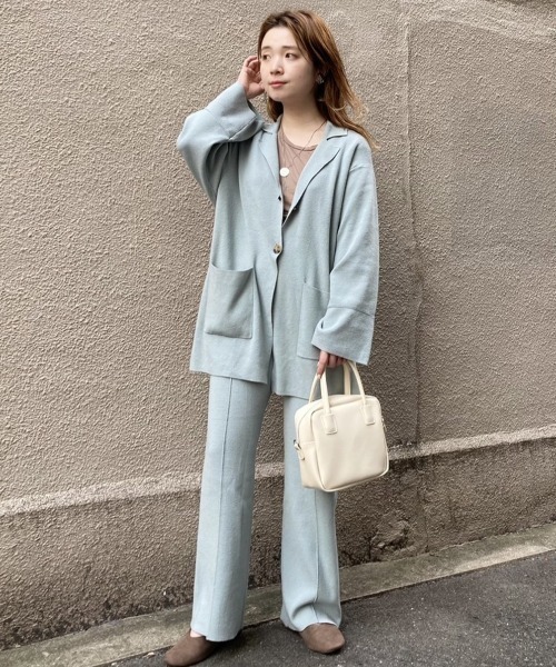 Kastane（カスタネ）の「SETUPニットジャケット（テーラードジャケット・レディース・アイボリー/サックスブルー・FREE）」の4枚目の写真