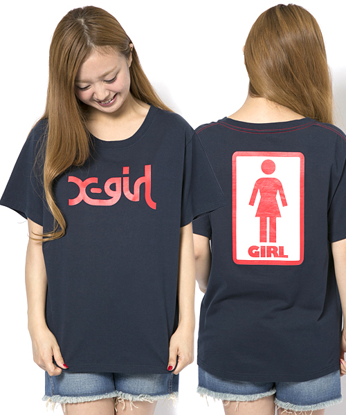X-girl（エックスガール）の「【NYLON5月号掲載】X-girlxGIRL SKATEBOARDS LOGO S/S MENS TEE（Tシャツ/カットソー・レディース・ホワイト/ブラック/イエロー/ネイビー・MEDIUM/LARGE）」の3枚目の写真