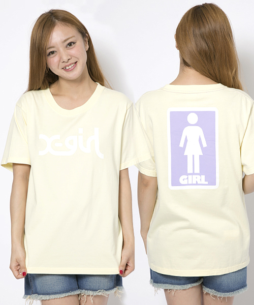 X-girl（エックスガール）の「【NYLON5月号掲載】X-girlxGIRL SKATEBOARDS LOGO S/S MENS TEE（Tシャツ/カットソー・レディース・ホワイト/ブラック/イエロー/ネイビー・MEDIUM/LARGE）」の4枚目の写真