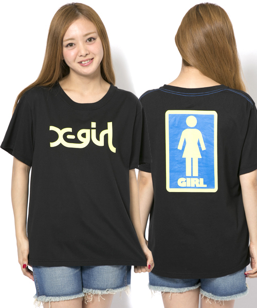 X-girl（エックスガール）の「【NYLON5月号掲載】X-girlxGIRL SKATEBOARDS LOGO S/S MENS TEE（Tシャツ/カットソー・レディース・ホワイト/ブラック/イエロー/ネイビー・MEDIUM/LARGE）」の2枚目の写真