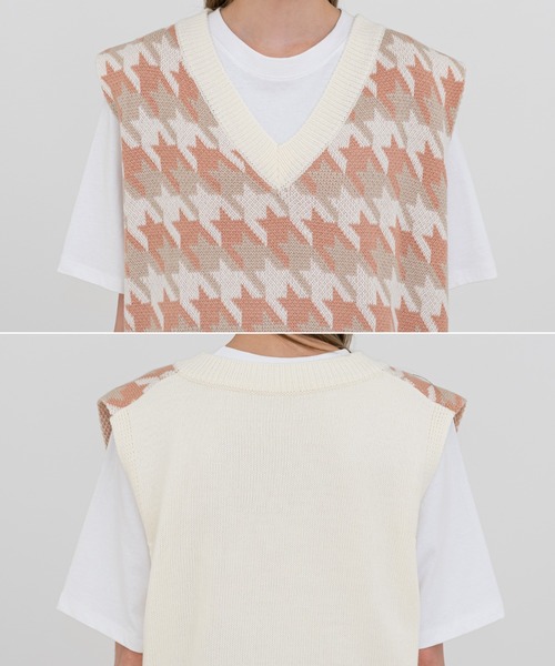 UNE MANSION(ユヌマンション)の「ハウンドトゥースチェック配色ニットベスト(ベスト・レディース・アイボリー/イエロー/オリーブ・FREE)」の15枚目の写真