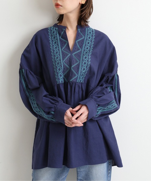 美品　イエナ別注　プラージュ ゆったり上質リネンスキッパーシャツ IENA（イエナ）の「スキッパー刺繍ブラウス◇（シャツ/ブラウス