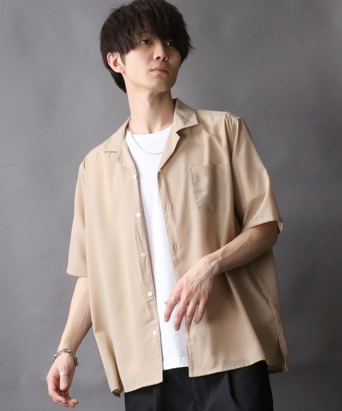 トップス drape design open collar shirt Lazar シャツ Oversize Drape Open Collar Shirt/オーバーサイズ