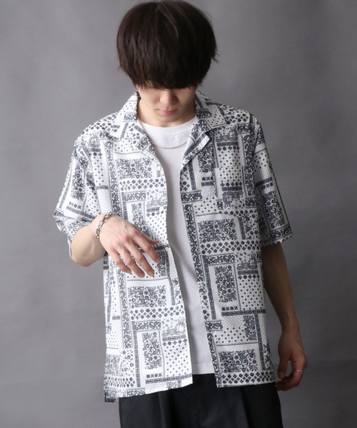 トップス drape design open collar shirt Lazar シャツ Oversize Drape Open Collar Shirt/オーバーサイズ