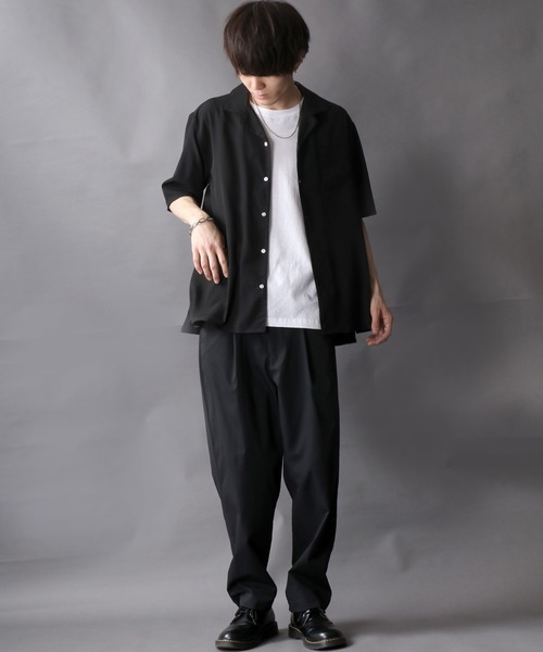 トップス drape design open collar shirt Lazar シャツ Oversize Drape Open Collar Shirt/オーバーサイズ