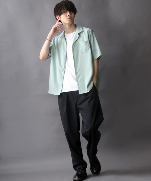 トップス drape design open collar shirt Lazar シャツ Oversize Drape Open Collar Shirt/オーバーサイズ