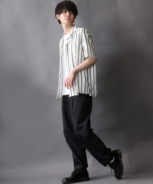 セール】Drape Open Collar Shirt/ドレープ オープンカラー