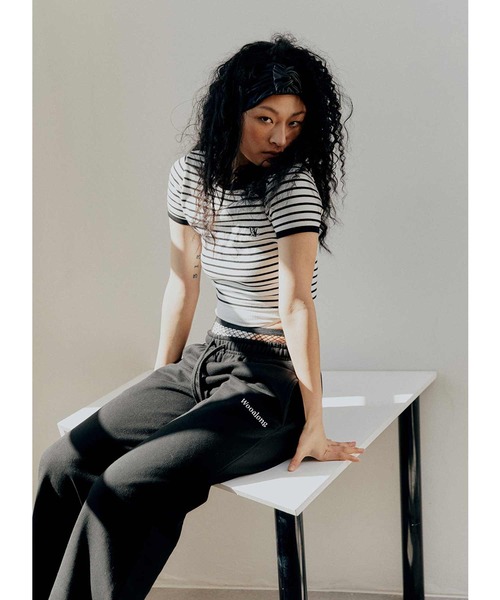 WOOALONG/ウアロン』Double stripe crop short sleeved T-shirt